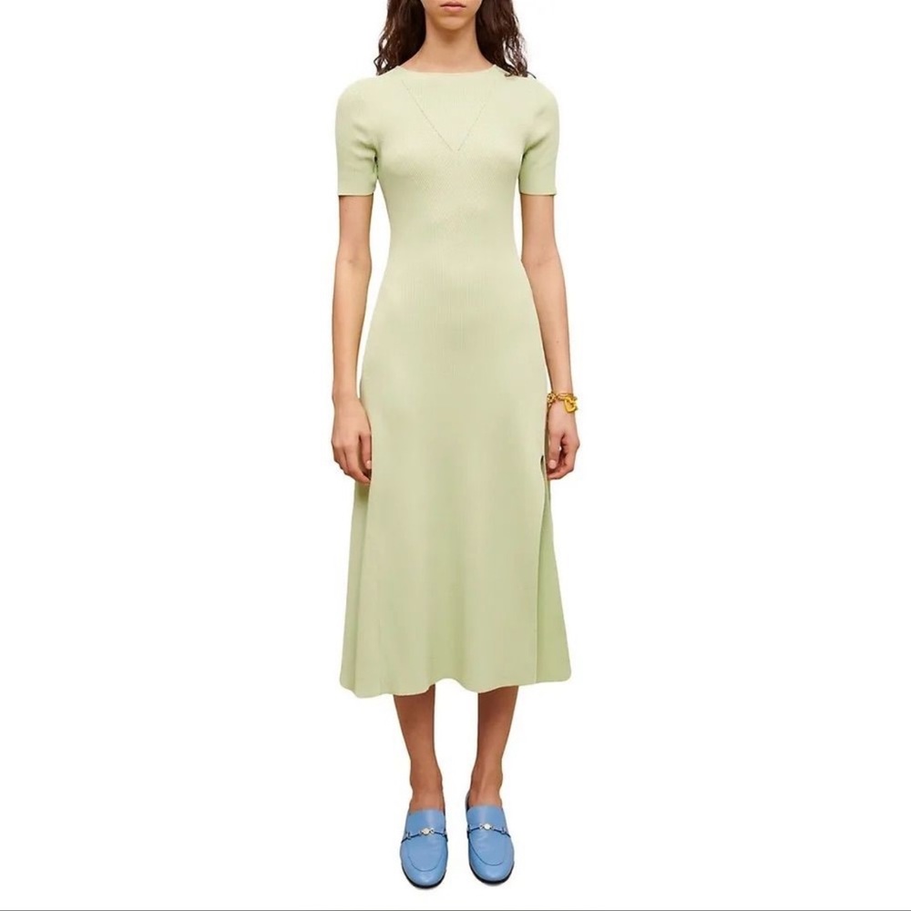 Maje Rib-Knitted Scoopback Midi Dress green